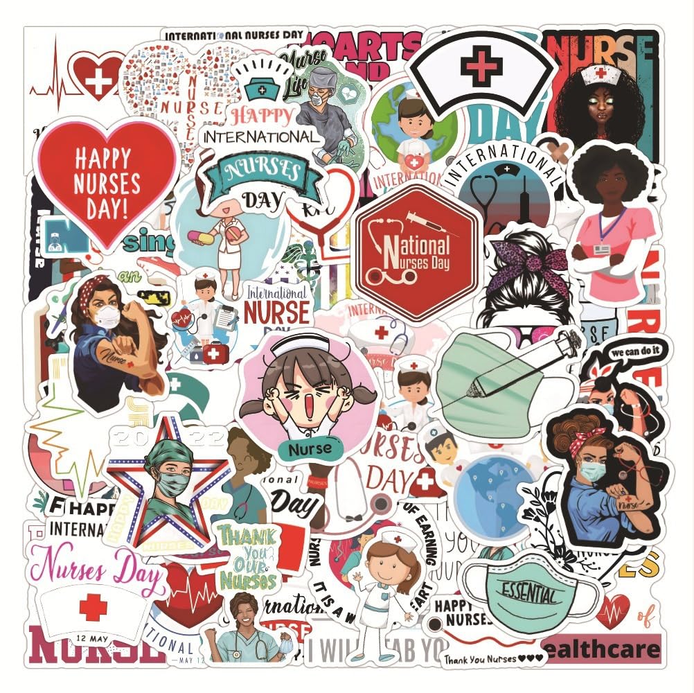 Vinyl Stickers 50 Packs of Cartoon Medical Staff Stickers, Waterproof Luggage Stethoscope, Mobile Phone, Computer Helmet, Bag - Image 4