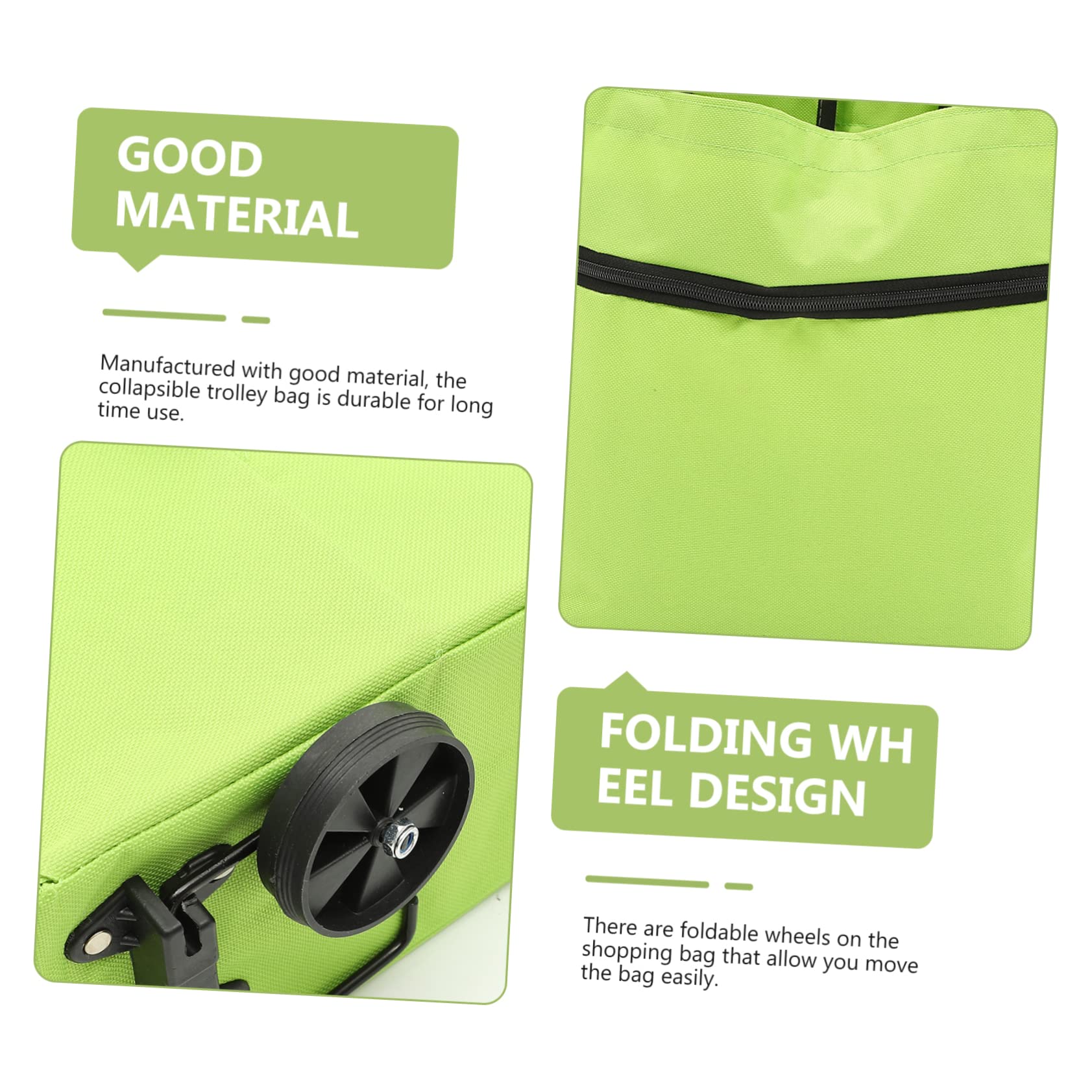SOESFOUFU Collapsible Trolley Bag with Wheels Large Capacity Folding Grocery Bag for Shopping with Adjustable Handles Convenient Emerald Green - Image 2