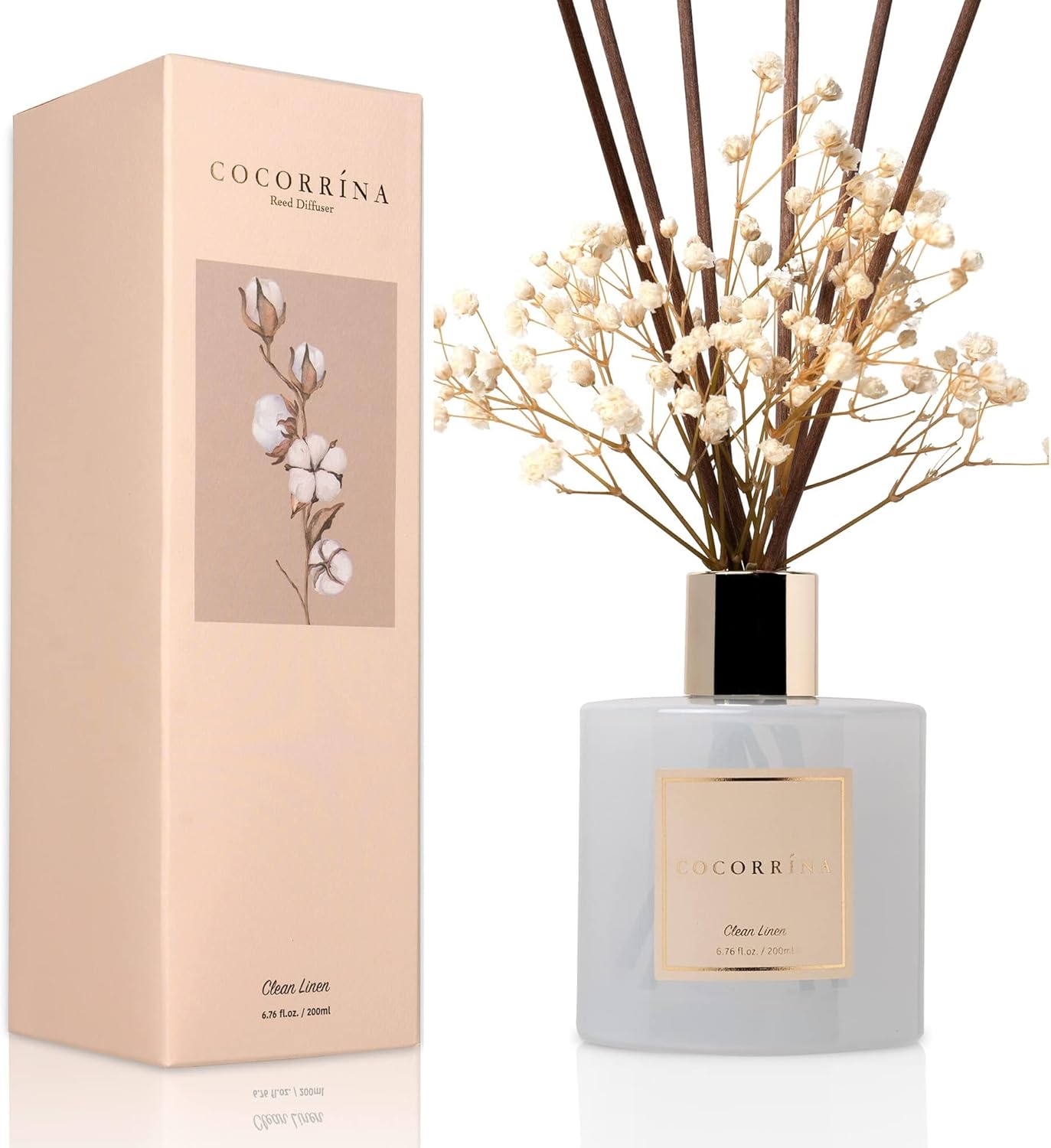 Cocorrína Reed Diffuser Set, Clean Linen 6.7 fl oz Scented Diffuser ...