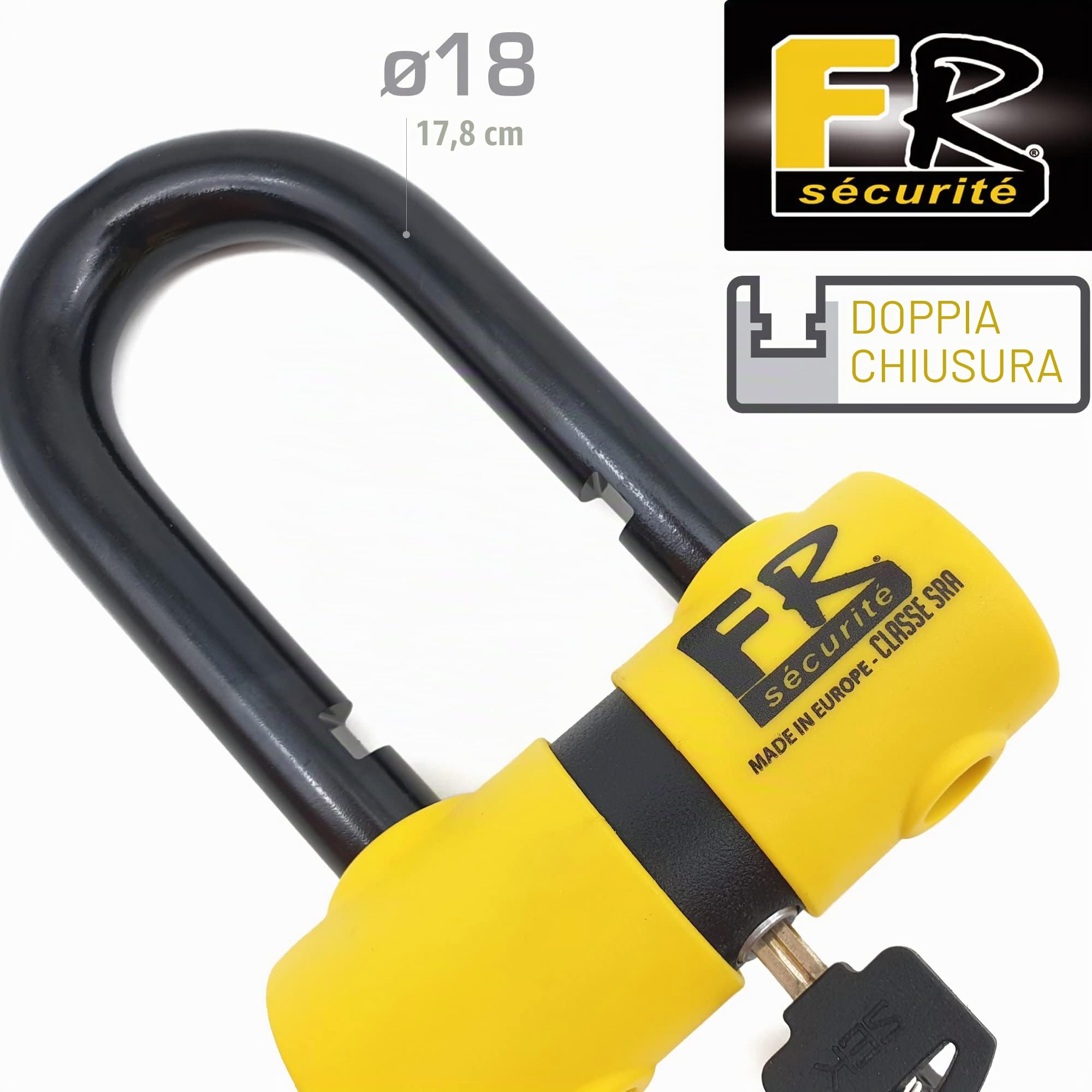 FR sécurité FR50 + 10.120L Bloccadisco Moto Catena Antifurto Mini U Omologato Sra Protezione Sicurezza Motociclo Scooter Bicicletta Multifunzione Acciaio, Anello Loop 120cm