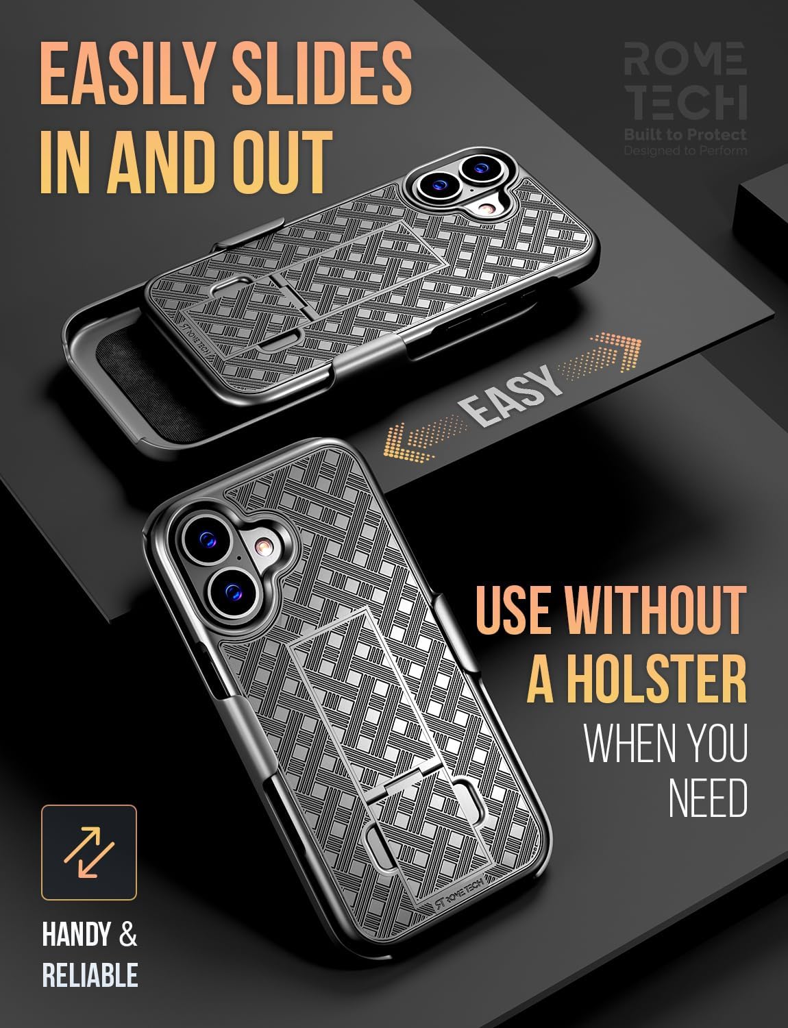 Designed for iPhone 17 Case with Belt Clip Holster - Kickstand Cover Phone Case - Black - Image 4