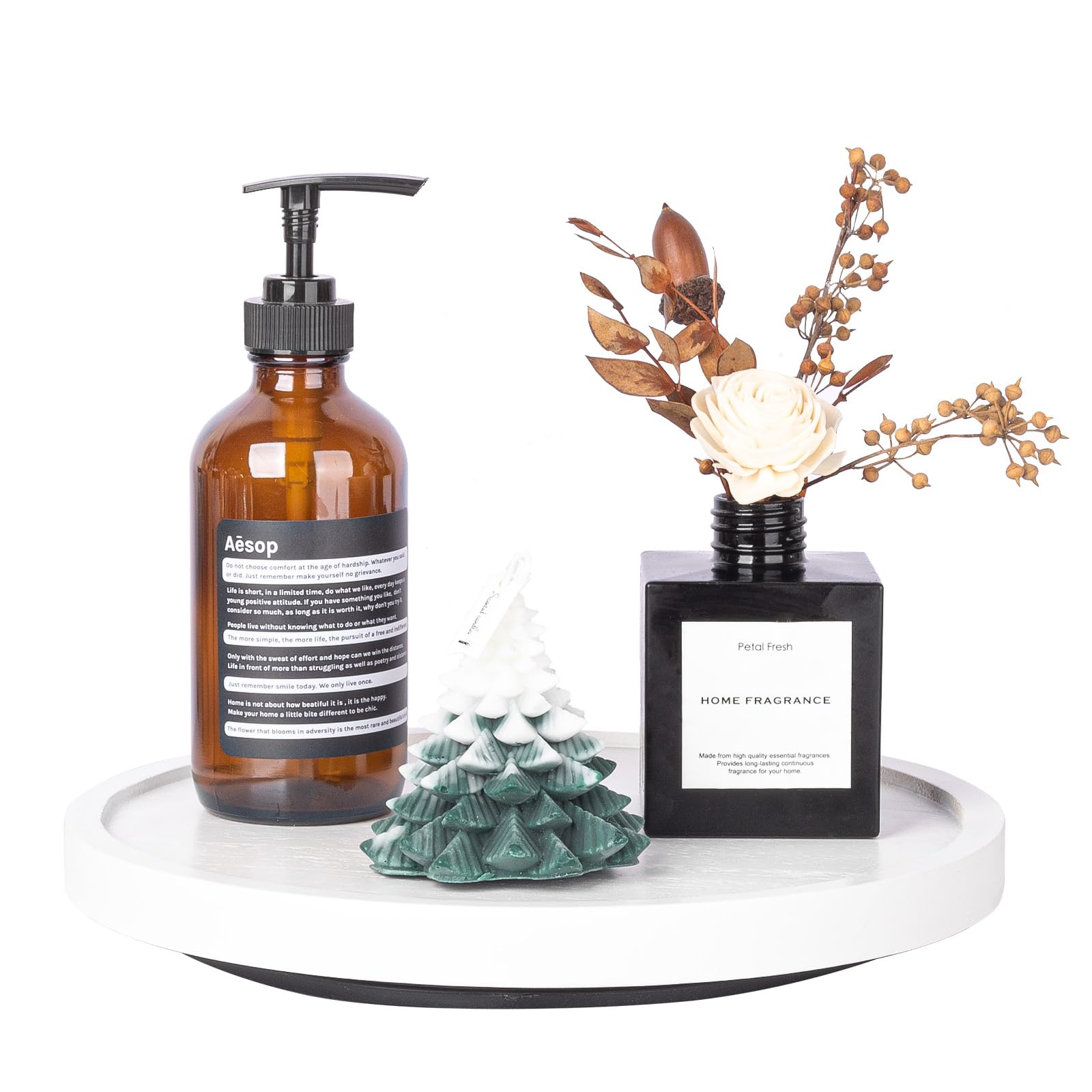 Wood Lazy Susan Organizer Kitchen Turntable for Cabinet Farmhouse Bathroom Decor Round Decorative Tray for Vanity, Counter, Sink, Coffee Table, 10