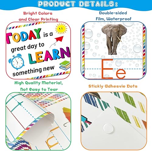 Miniatura 4 de Juego de 67 tableros de anuncios del alfabeto y números, tarjetas educativas manuscritas, números del alfabeto, colores, formas, pósteres de