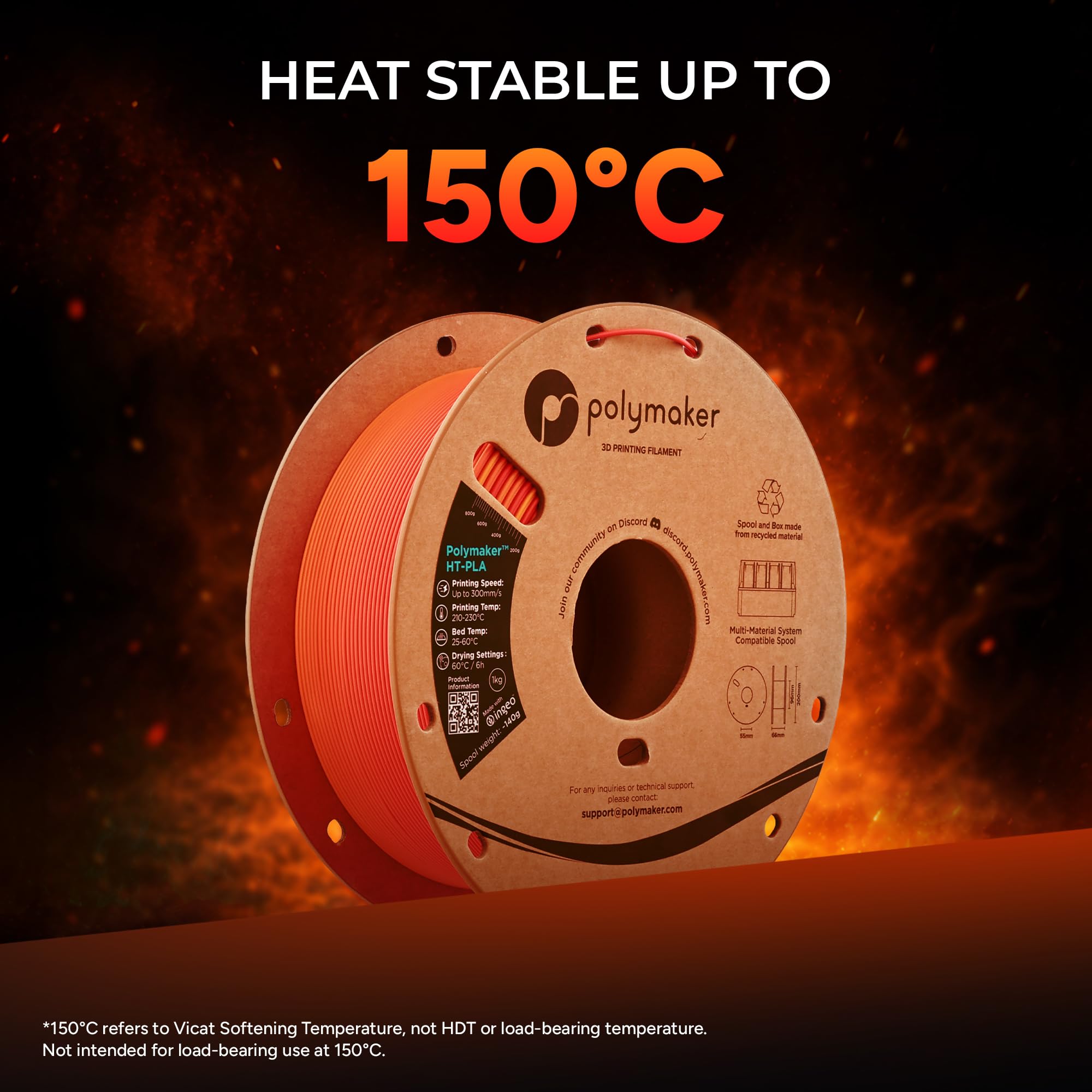Polymaker HT-PLA, czerwony filament do druku 3D, odporny na temperaturę do 130°C, łatwy do drukowania, współpracuje z większością drukarek FDM, szpula 1 kg