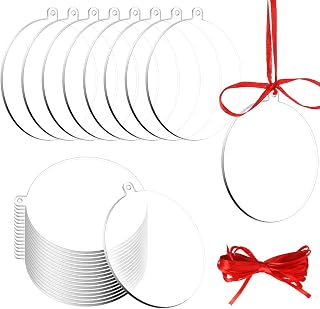 36 Pieces Acrylic Clear Ornament Blanks Plastic Round Circle Ornaments for Crafts with Red Ribbon Christmas Decoration for Art Project Painting DIY Craft(Single Size)