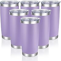 CoolYoleb 20oz Purple Stainless Steel Tumblers Bulk 6 Pack - Double Wall Vacuum Insulated with Lids for Hot Cold Drinks