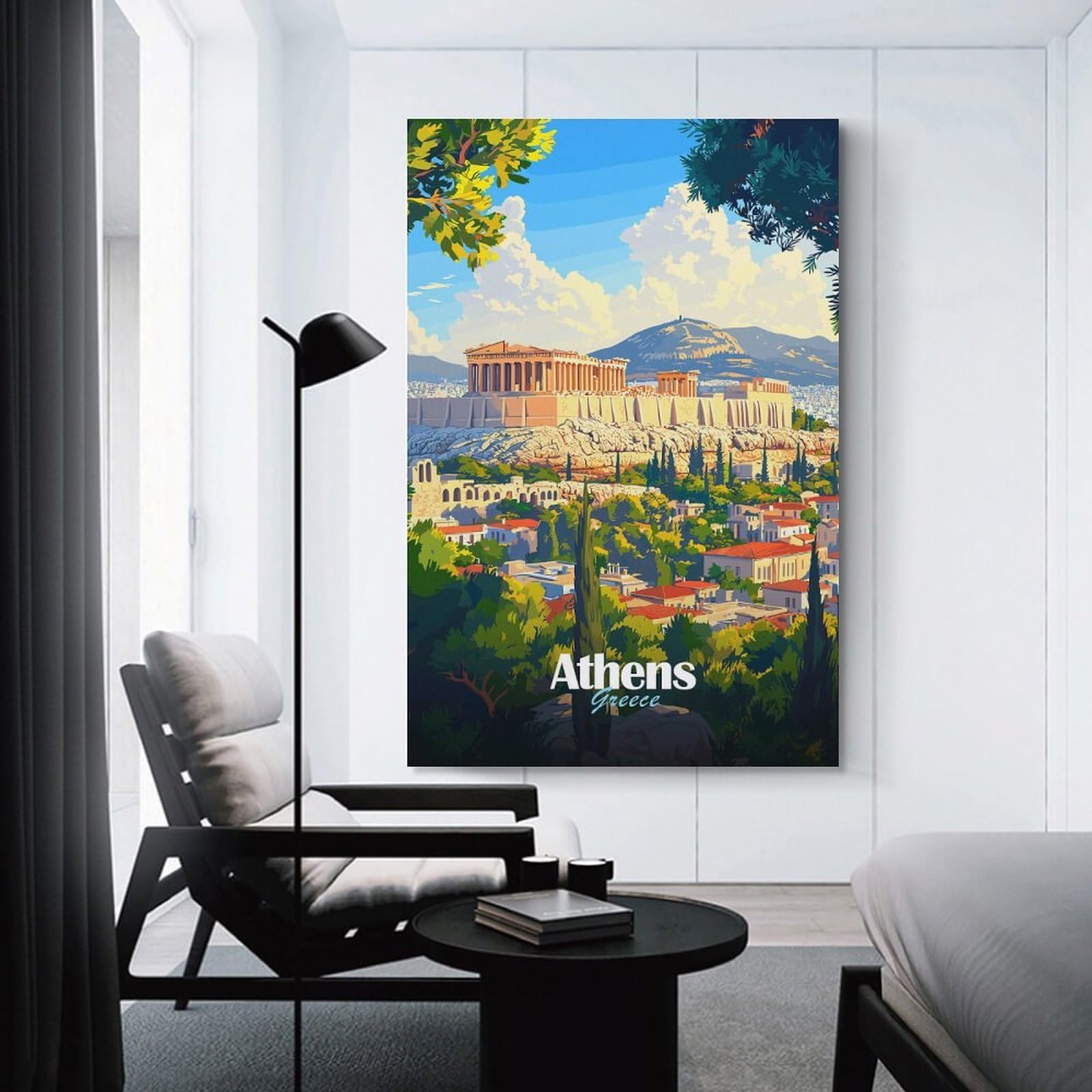 Junmoney Canvas Art Print Athens, Greece Travel, 24x36inch(60x90cm), for Office, Study Or Home Workspace, Home Office Artwork with Decorative Appeal