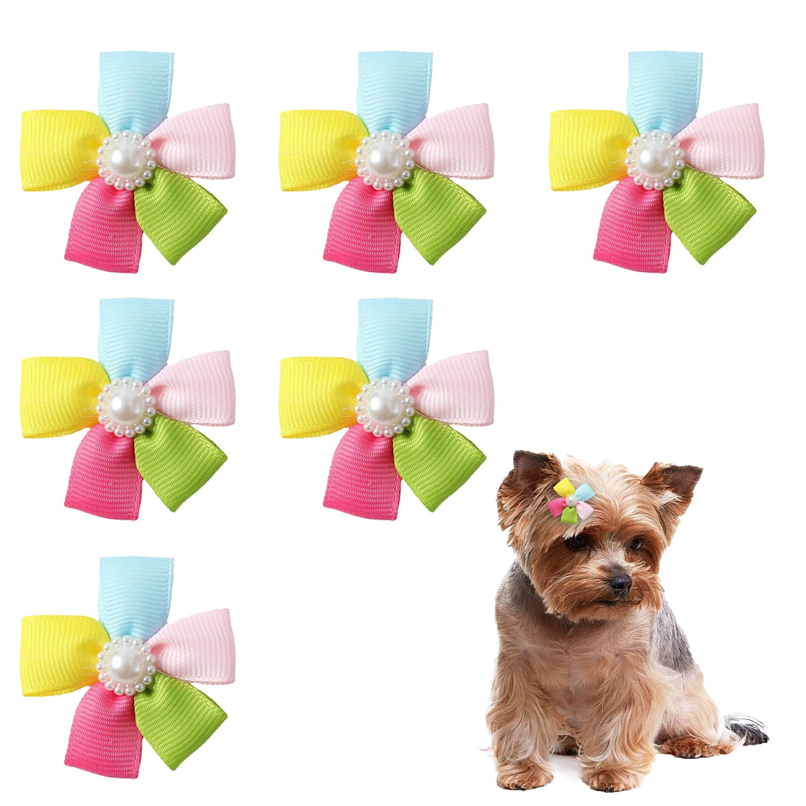 White Pearl and Colorfull Flower Dog Hair Clips - 6Pcs Dog Alligator Hair Clips Duck Billed Cats Pet Hair Barrettes Puppy Dogs Hairpin Dog Hair Accessories for Dog Cat Puppy Pets Grooming Xmas Gifts