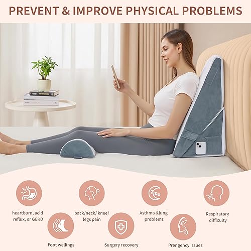 Miniatura 5 de Juego de 3 almohadas de cuña de cama para después de la cirugía, almohada ortopédica de espuma viscoelástica ajustable de 9 y 12 pulgadas para