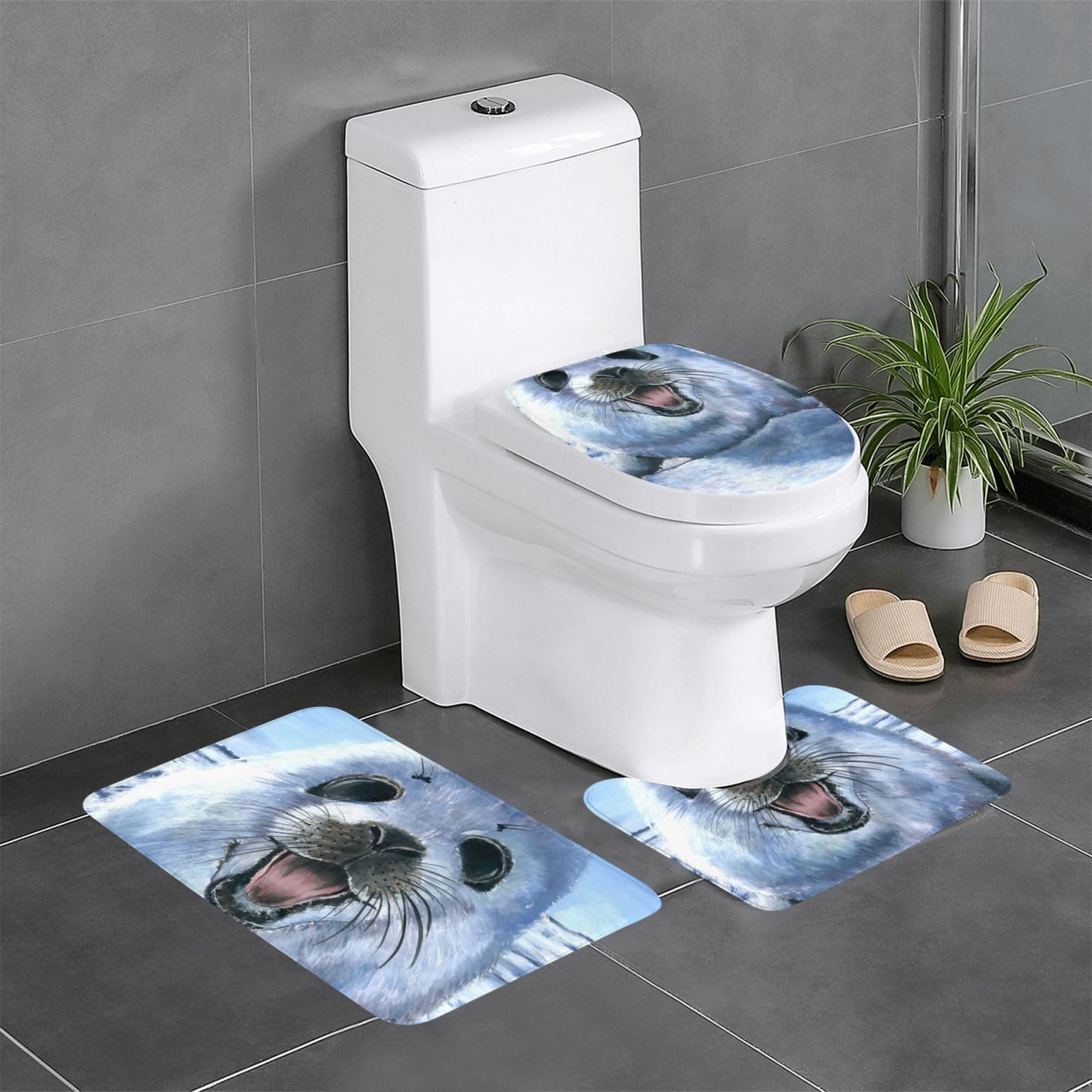 Tapis de bain antidérapants et absorbants motif phoque