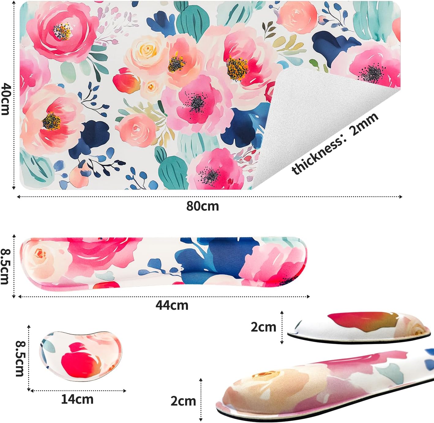 Bloss Flower Desk Mat + 2 Wrist Rest, Leather Desk Pad+Foam Rest image 5