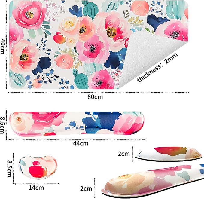 Bloss Flower Desk Mat con Reposamuñecas, Tapete de Escritorio de Cuero miniatura 3