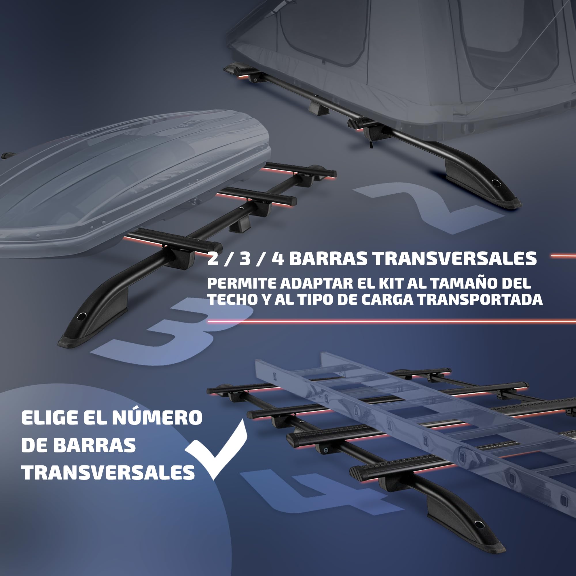 CHROMEMASTER | Barras de Techo y Portaequipajes de Techo Compatible con Ford Grand Transit Connect L2 Largo 2024+ | Kit Específico para Transporte de Carga y Equipaje en el Techo del Coche | Aluminio