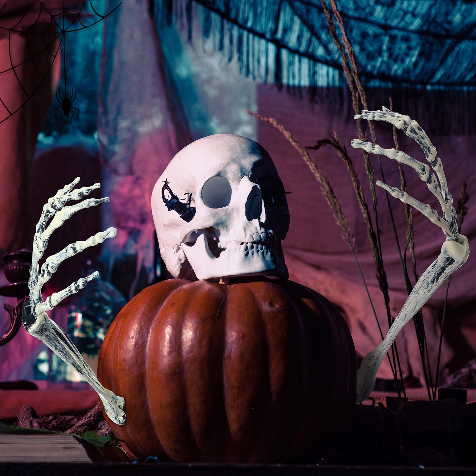 Halloween Dekoration – Bewegliches Skelett-Kürbis-Set Mit Knochen Aus Kunststoff Für Garten, Party Oder Gruselhaus