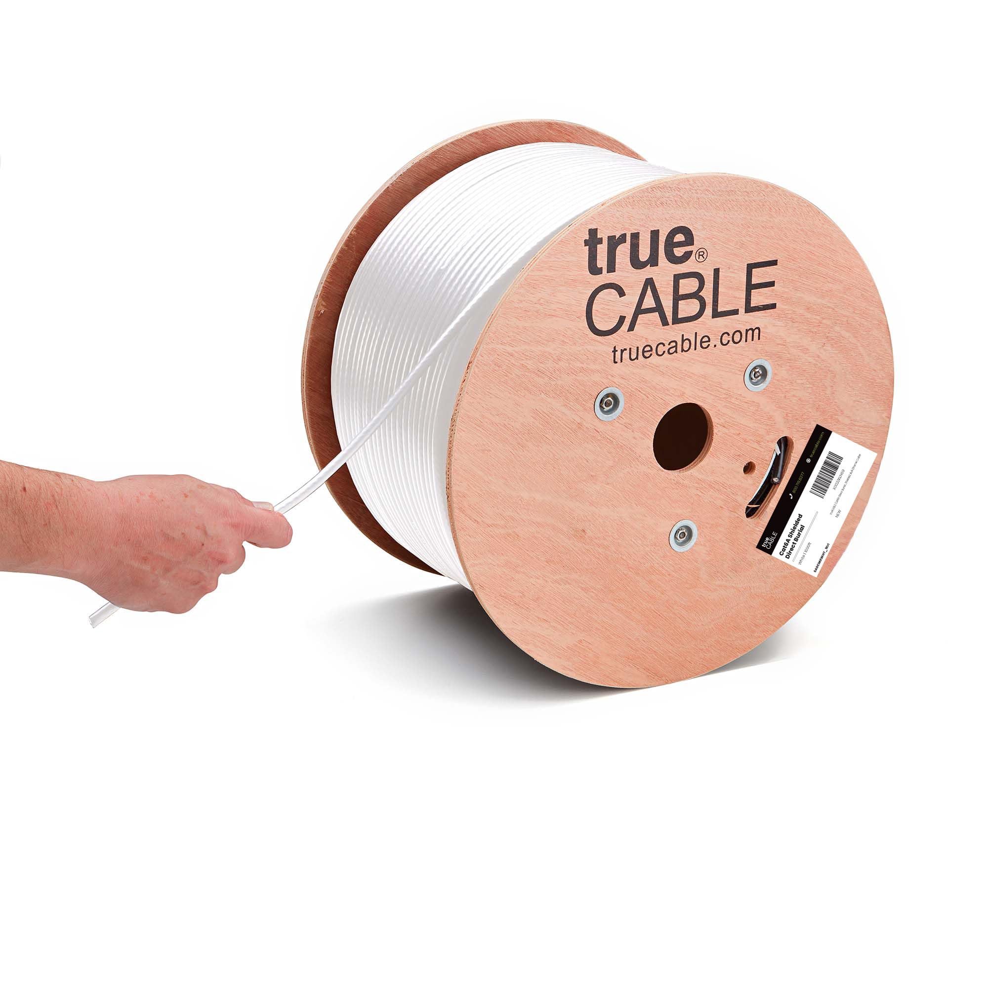 trueCABLE Cat6A Direct Sepoltura, FTP schermato, 1000 piedi, impermeabile, esterno nominale CMX, bianco, rame solido nudo 23AWG, 750MHz, PoE++ (4PPoE), ETL elencato, cavo Ethernet alla rinfusa