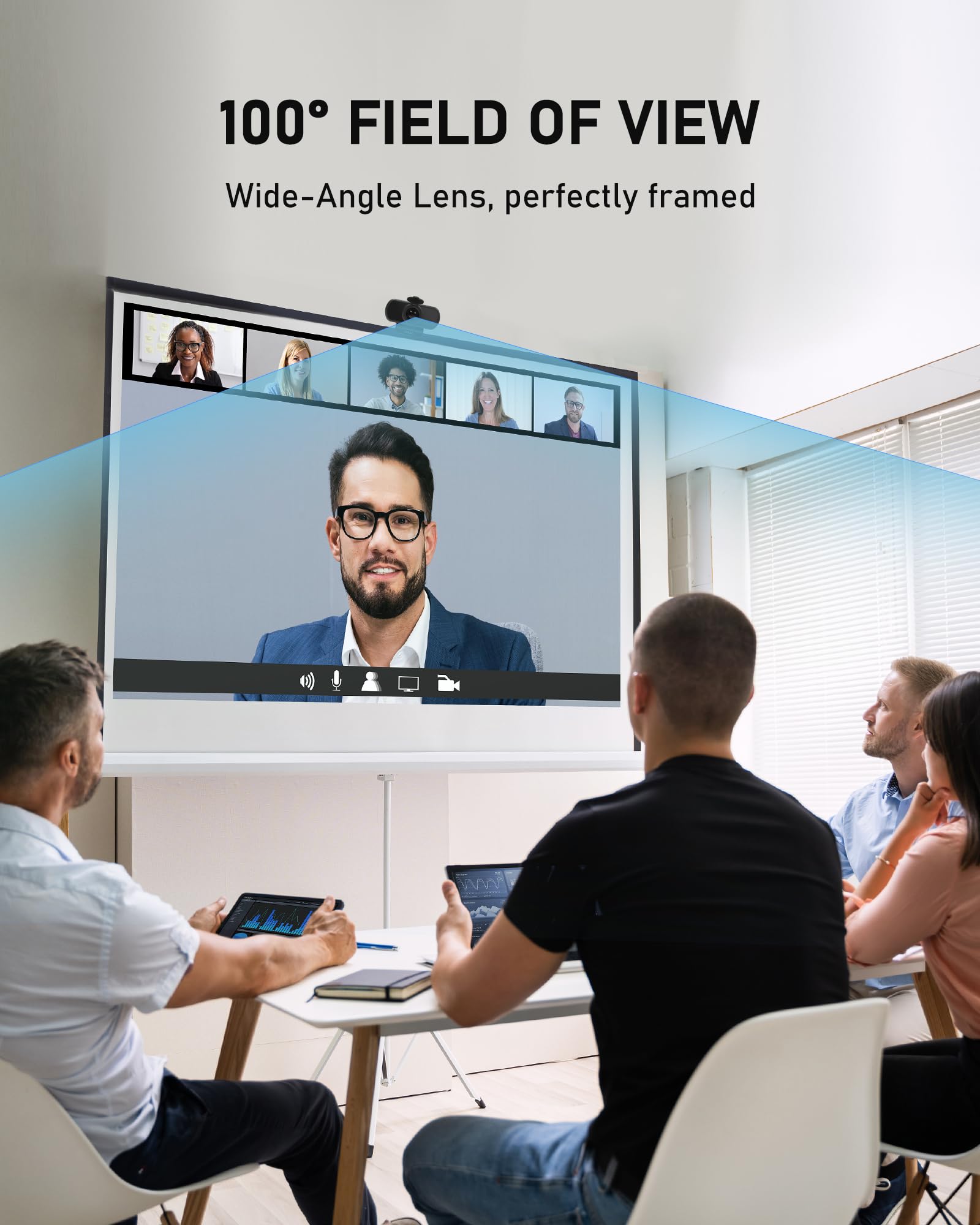 saylas Kamera internetowa 1080P do komputera z mikrofonem, 100° FOV, kamera internetowa USB z osłoną prywatności i statywem, kamera komputerowa Plug & Play do rozmów online, Zoom/zespołów/Facetime
