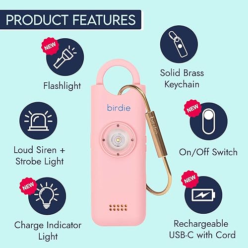 Miniatura 3 de She's Birdie - La alarma de seguridad personal original para mujeres - Sirena fuerte, luz estroboscópica y llavero para defensa personal -