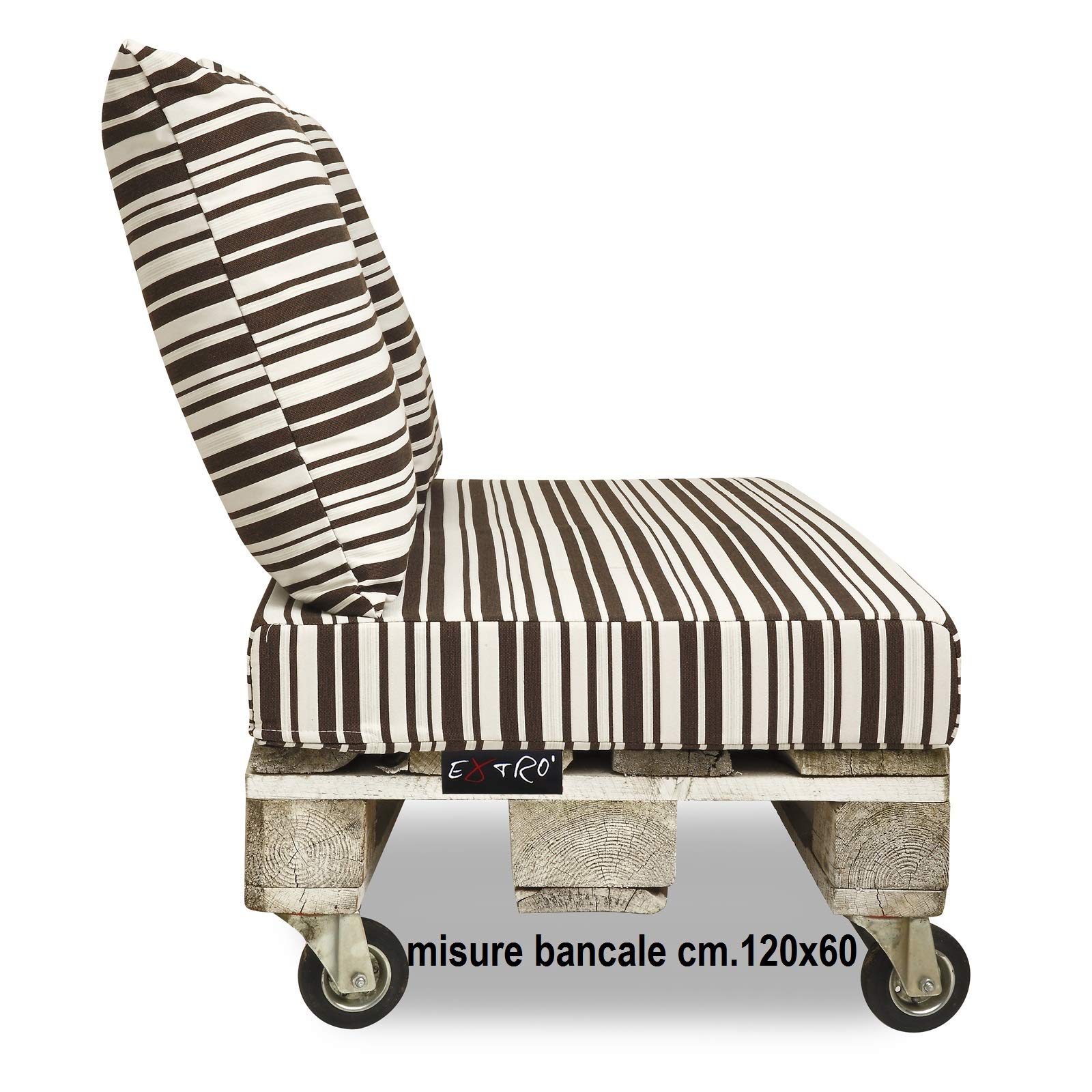 Set Cuscini Belem Ecopelle Blu Mis.120x60 sp.11 cm+ schienali 60x60 pz.02 Esterno/Interno arredo Pallet da Giardino Divanetto per bancale Cuscini Interno Poliuretano Tessuto Lavabile Sfoderabile
