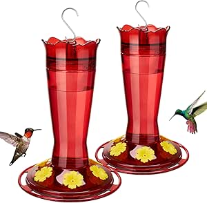 Kingsyard 2 Pack Glass Hummingbird Feeder for Outdoors Hanging - 6 Bee Guard Feeding Ports & Built-in Ant Moat, Wild Bird Feeder for Outside Garden Yard Patio 14 Oz, Red asin的图片