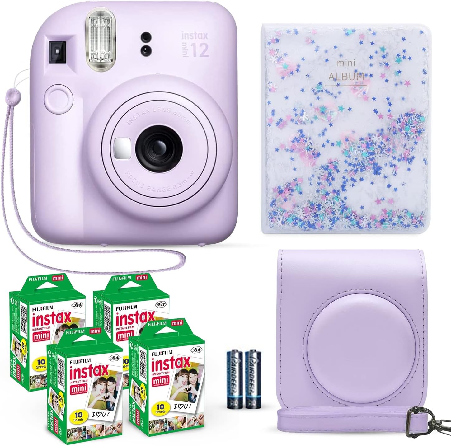 Fujifilm Instax Mini 12 Instant Camera Lilac Purple + Fuji Film Value Pack (40 Sheets) + Shutter Accessories Bundle