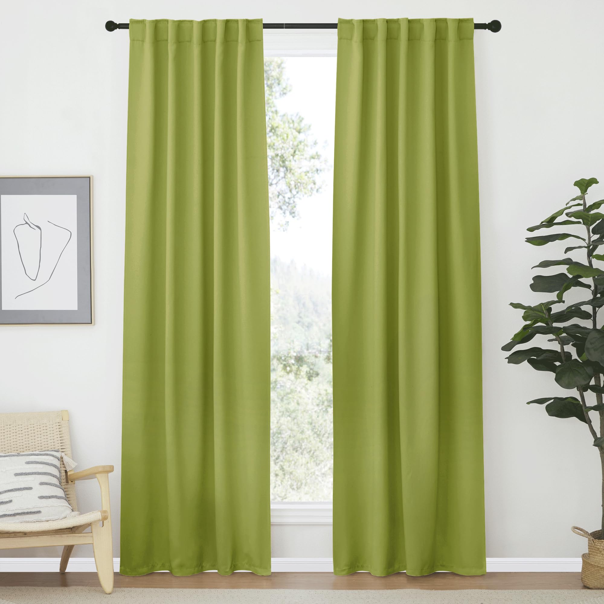 NICETOWN Living Room Darkening Curtains - (Fresh Green Color) W42 x L70, Set of 2, Home Decor Room Darkening Thermal Insulated Drapery Panels for Office/School/Hospital Window