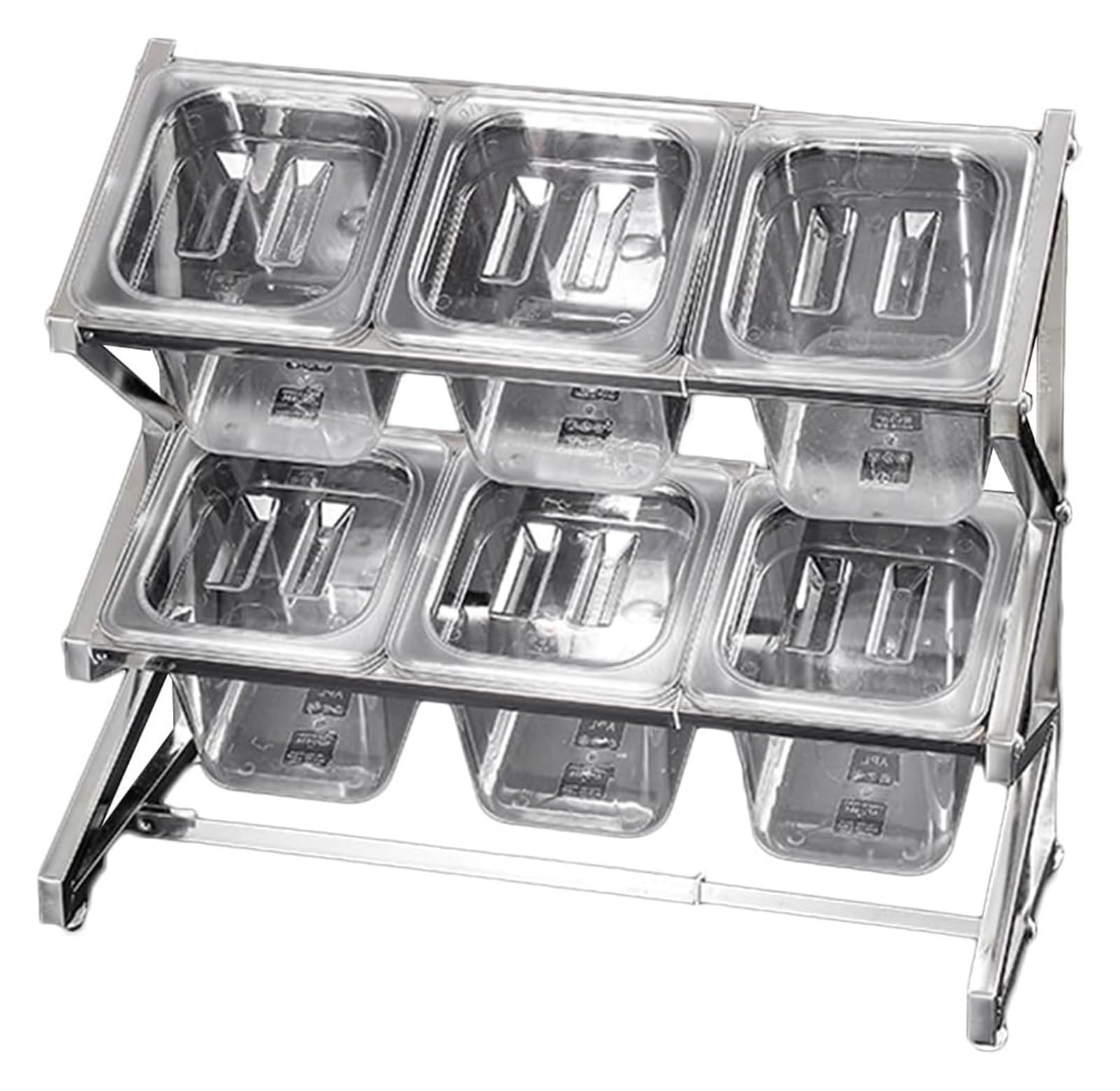 Set portaspezie trasparente a 2 file con coperchio e cucchiaio, in acciaio inox, per pizza, 64,5 x 22,6 x 43,2 cm