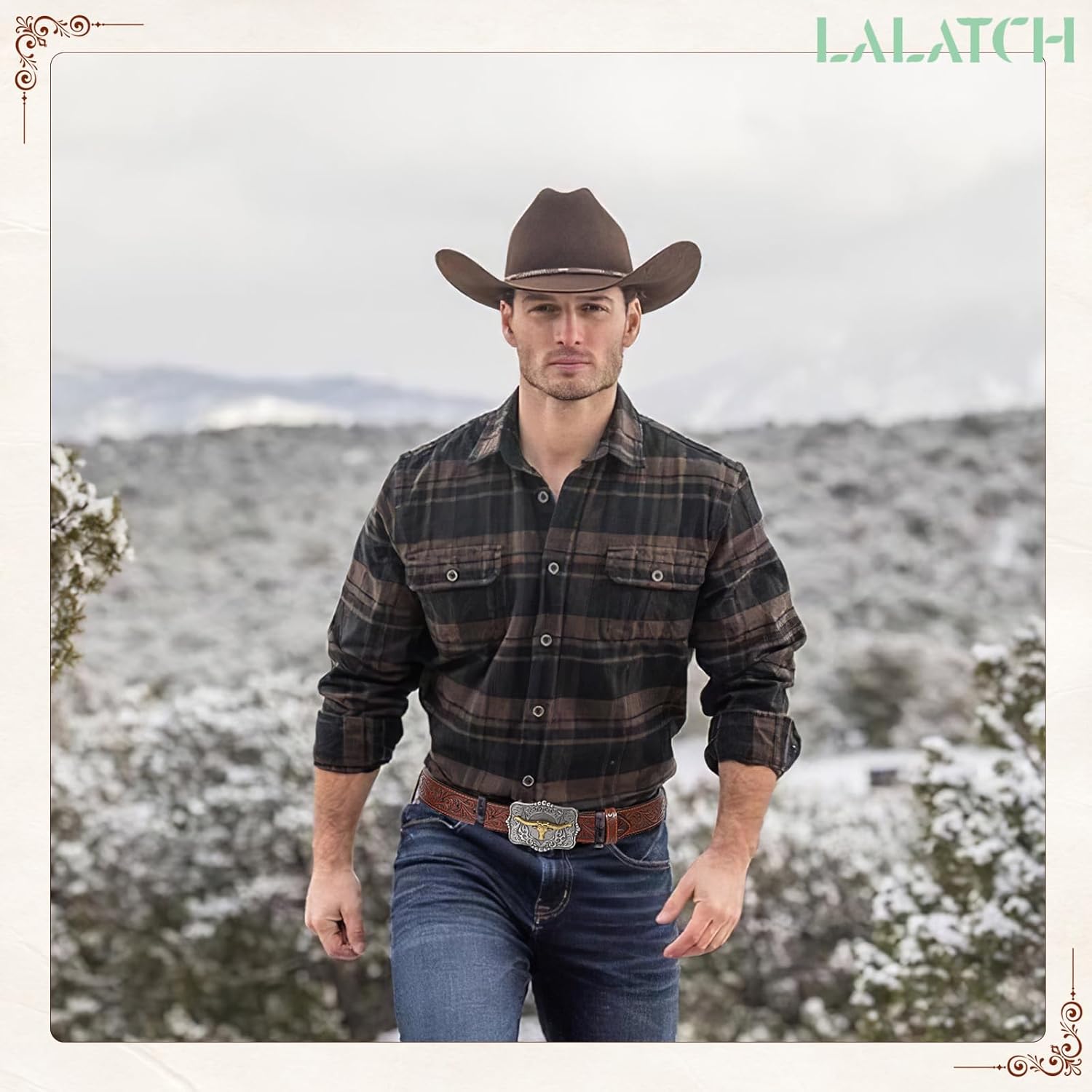 Cowboy Cowgirl Belt Western Belts for Men Women Floral Engraved Longhorn Bull Buckle Belt for Jeans - Image 2