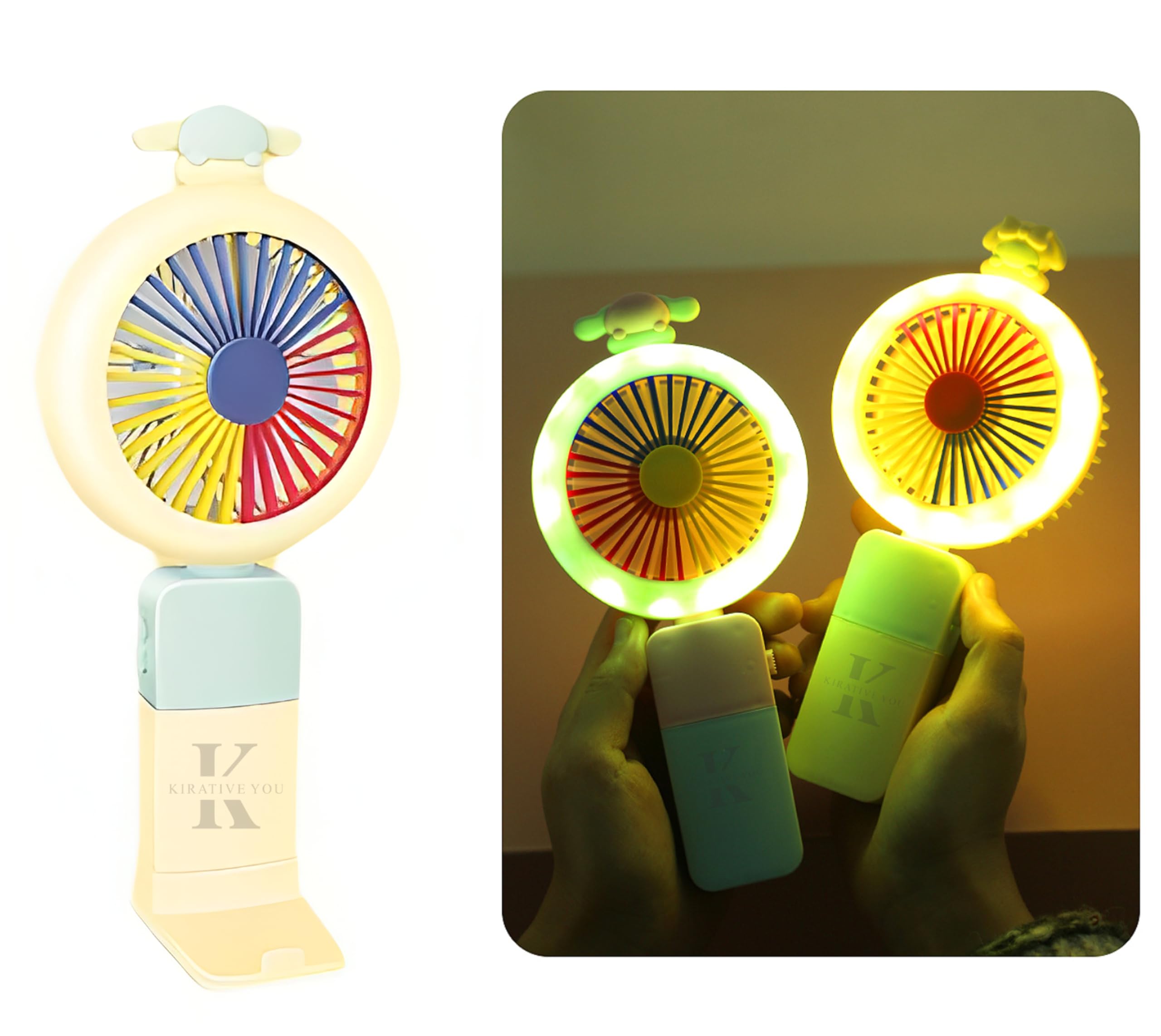 KIRATIVEYOU Mini Portable Fan, Built-in USB Rechargeable Battery Operated, Sanrio Personal Hand Fan LED Night Light, Cute Design, Handheld Fan for Travel, Makeup, Girls, Women, Kids (Yellow) (B0D5HQMG9J) Amazon Price History, Amazon Price Tracker
