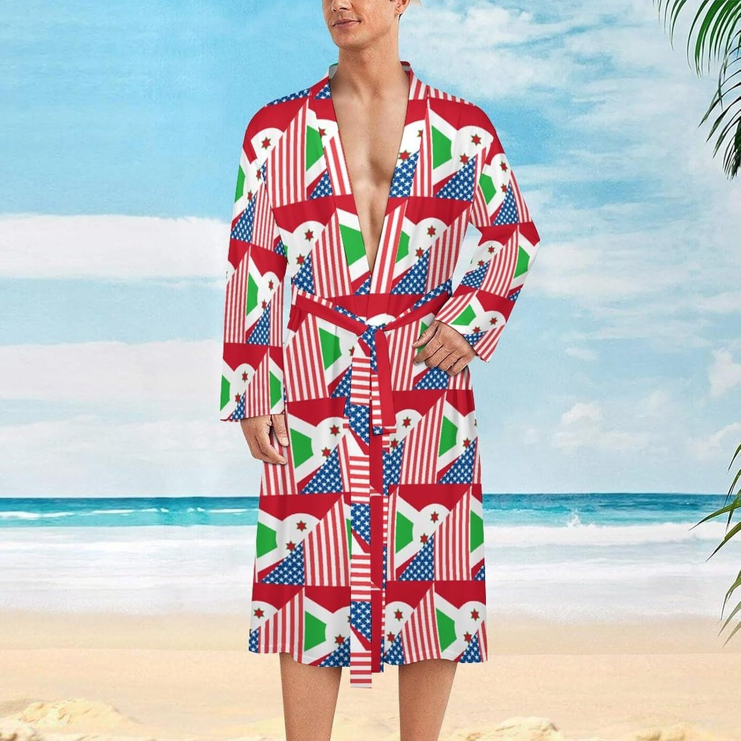 USA And Burundi Flag Mens Robe Long Bathrobe for Women Bath Robes Lightweight Soft Printed Sleepwear