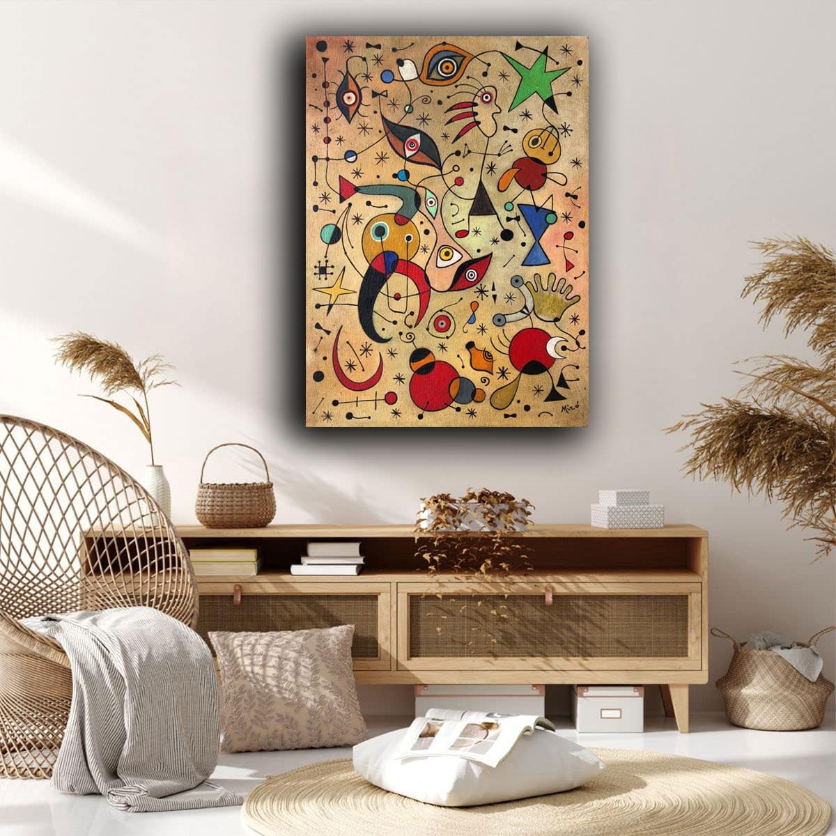 Printerland Quadro moderno stile MIRO Joan Mirò RIPRODUZIONE STAMPA SU TELA Quadri Moderni soggiorno Astratto Arte Cucina Sala Pranzo Ufficio Camera da letto (50x70 cm, 9)