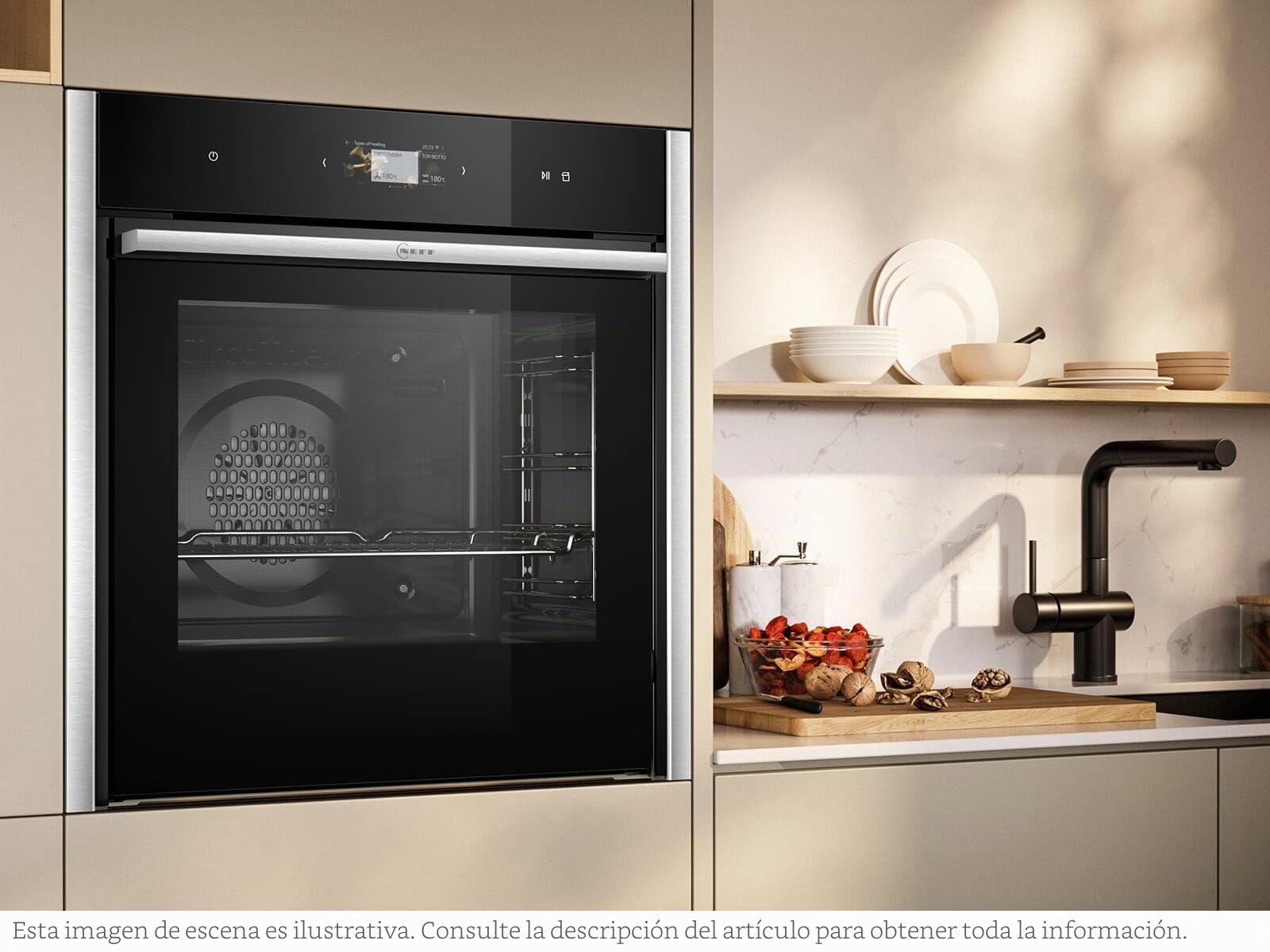 Neff VarioSteam Slide and Hide B64VS71N0, N90 Built-in Oven with Steam Support, 60 x 60 cm, 4.1 Inch Full Touch TFT Colour and Graphic Display, Pyrolysis, Home Connect, Soft Opening and Soft Close