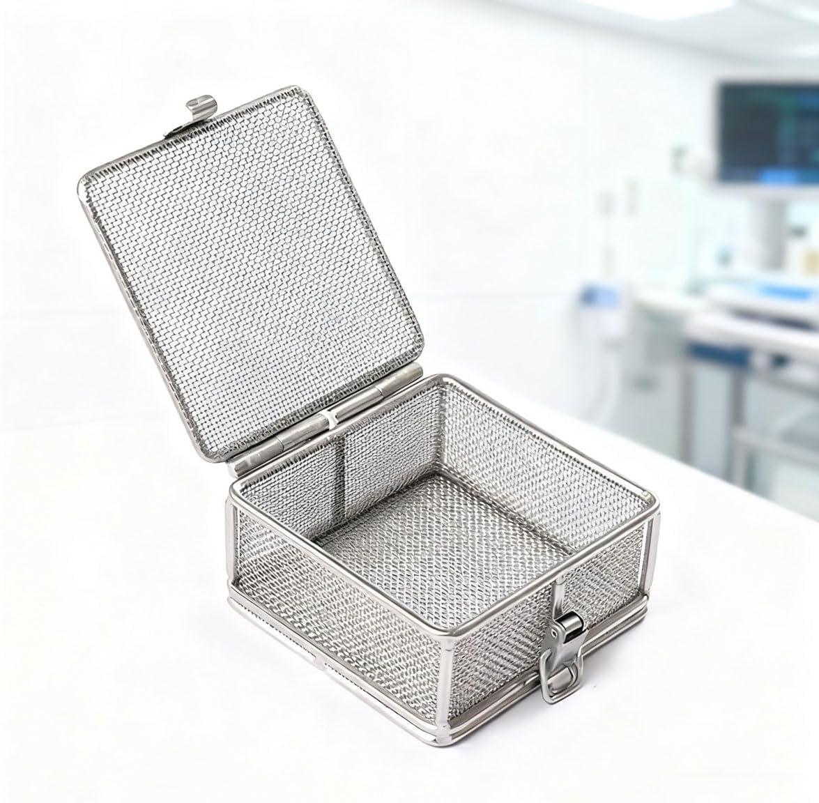 Edelstahl-Reinigungskorb mit Deckel – perforiertes Design für effiziente Instrumentensterilisation und Teilewaschen, ideal für Küche und Labor