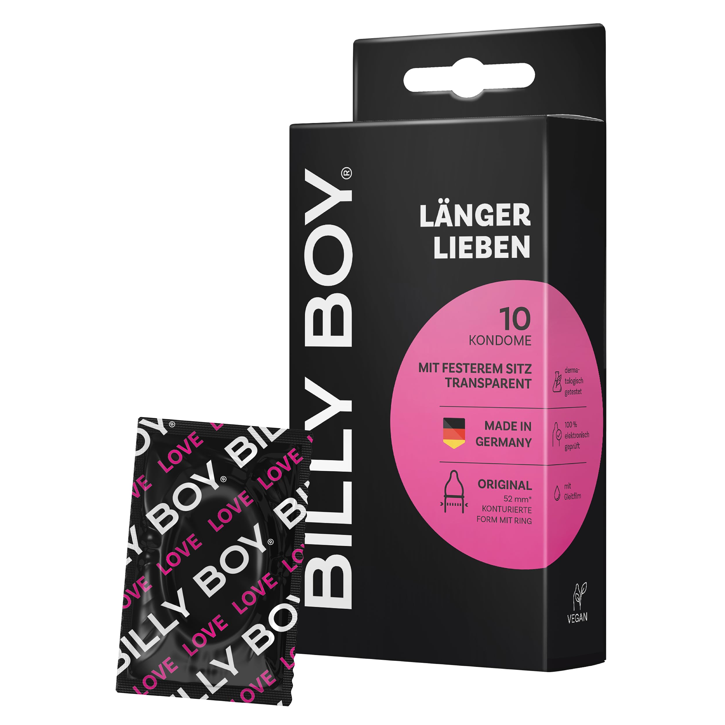 BILLY BOY Kondome Länger Lieben 10er | 52 mm | ORIGINAL mit Ring | Kondome für ein längeres und intensiveres Erlebnis (1x10 Stück)