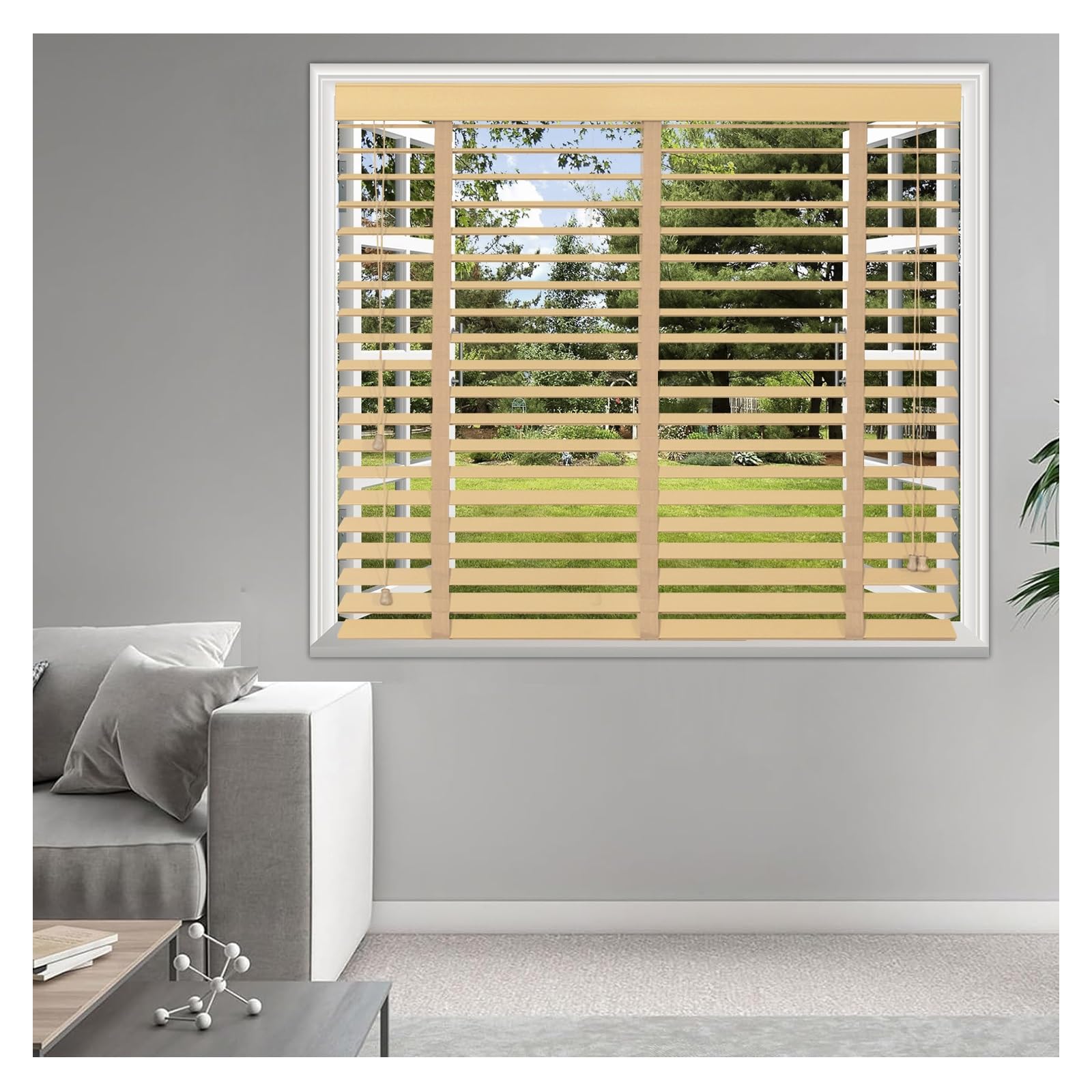 22" 30" 33" 36" 48" 56" 66" 72'' Cordless Blackout Window Blinds for Bedroom Kitchen Office Light Filtering Blinds, 2" Slats Wooden Horizontal
