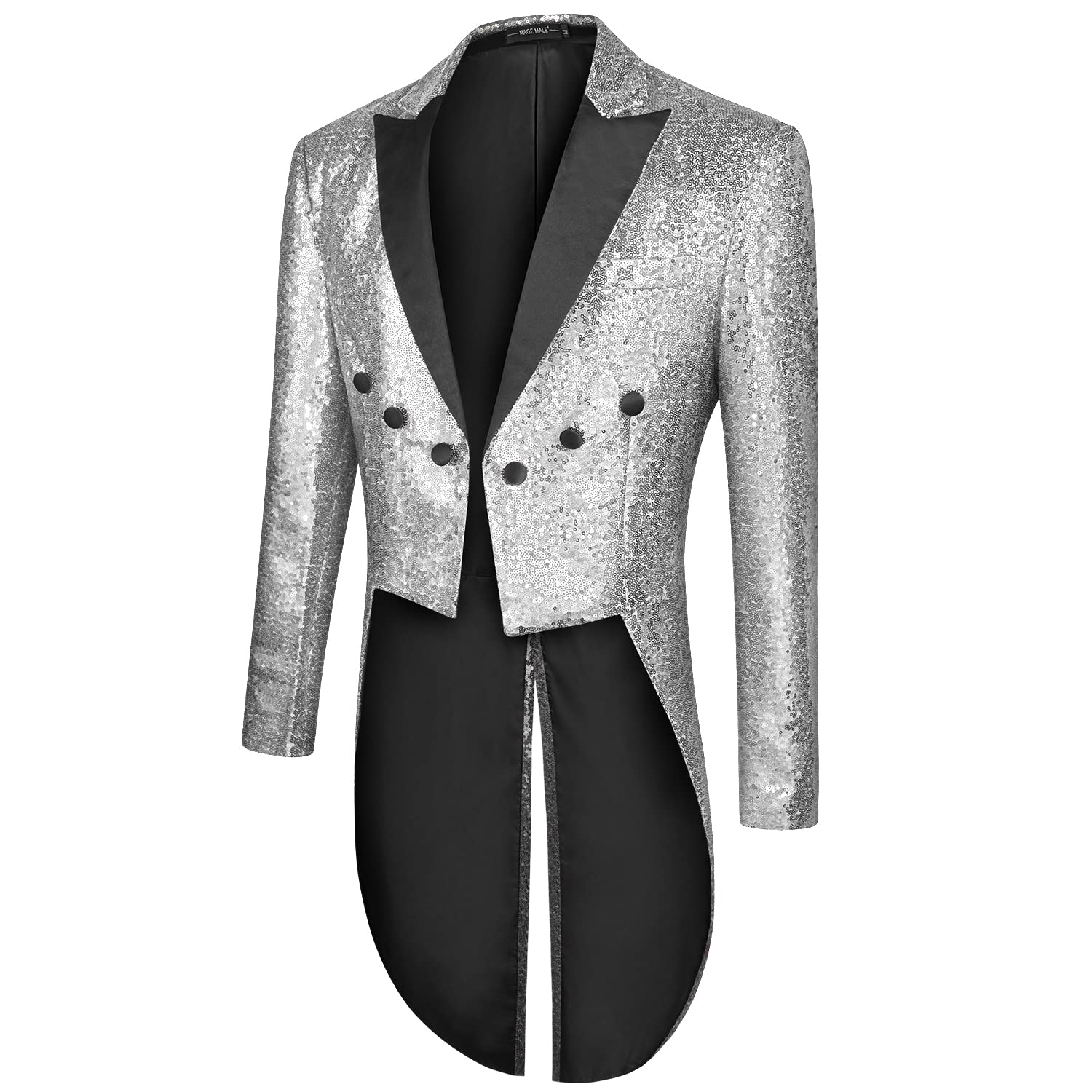 MAGE MALE Mens Sequin Tuxedo Jacket Tails Slim Fit Tailcoat Dress Coat Swallowtail Dinner Party Wedding Blazer Suit Jacket