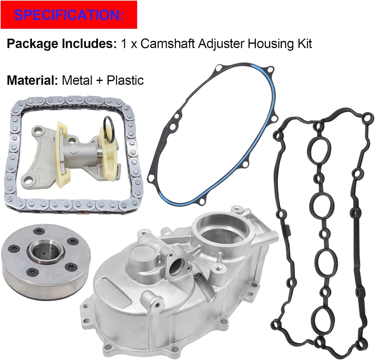 SMMS Camshaft Adjuster Housing Cover Timing Chain Kit for Audi A3 A4 TT for VW Golf Passat GTI Eos 2.0T 2006-2014 Replace# 06F103107G+06D103121B+06F109217A+06D109229B+06F109088J+06F103483D