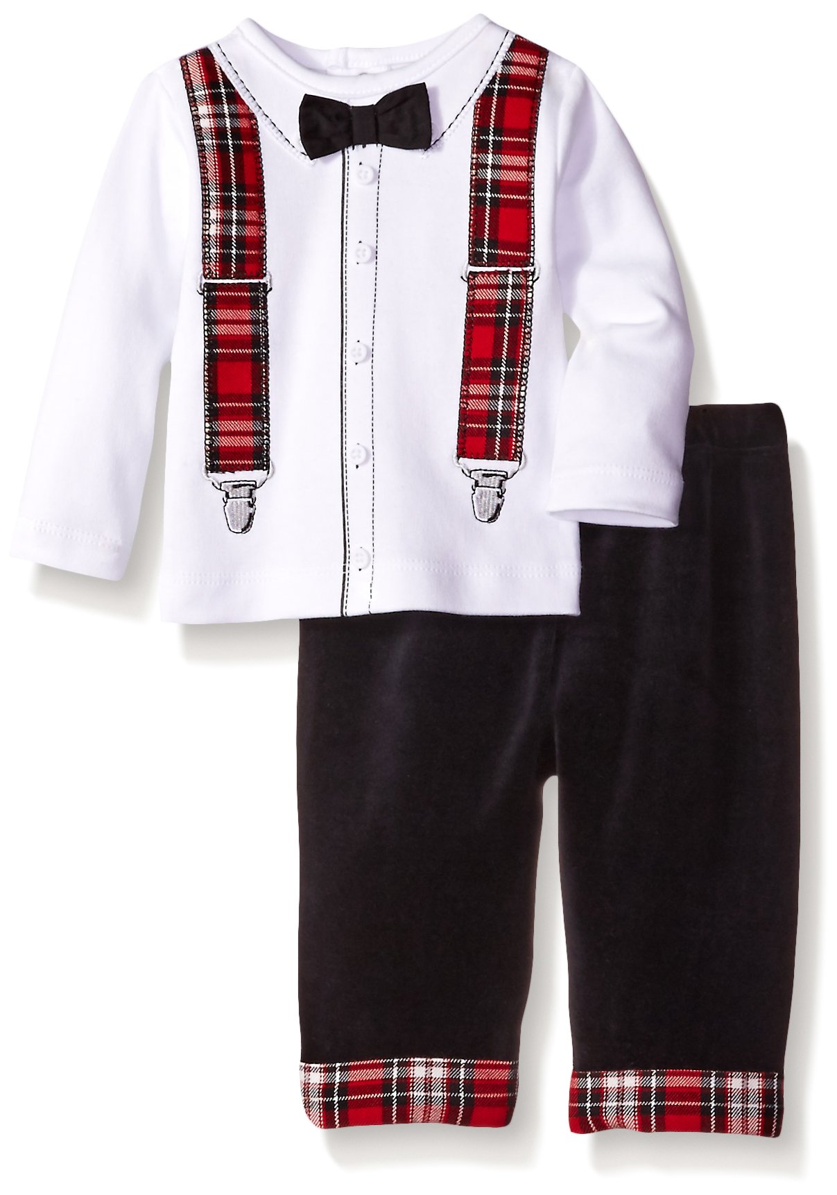 Little Me Baby Boys' Suspender 2 Piece Pant Set, Black/Multi, 9 Months