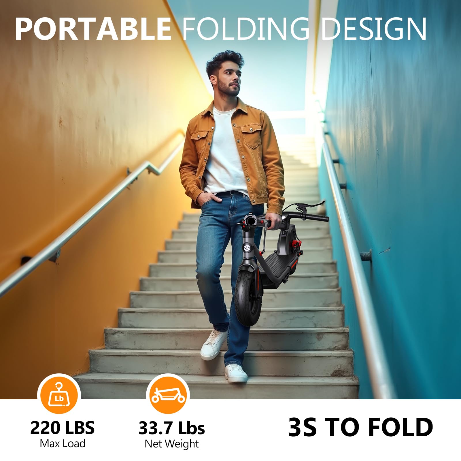 SISIGAD Patinete Eléctrico Adulto 10 Pulgadas Plegable Scooter Eléctrico con App, Patinete Eléctrica 350W Motor 36V 7.8AH Batería 25 km/h Velocidad Maxima, Electric Scooter con Doble Freno