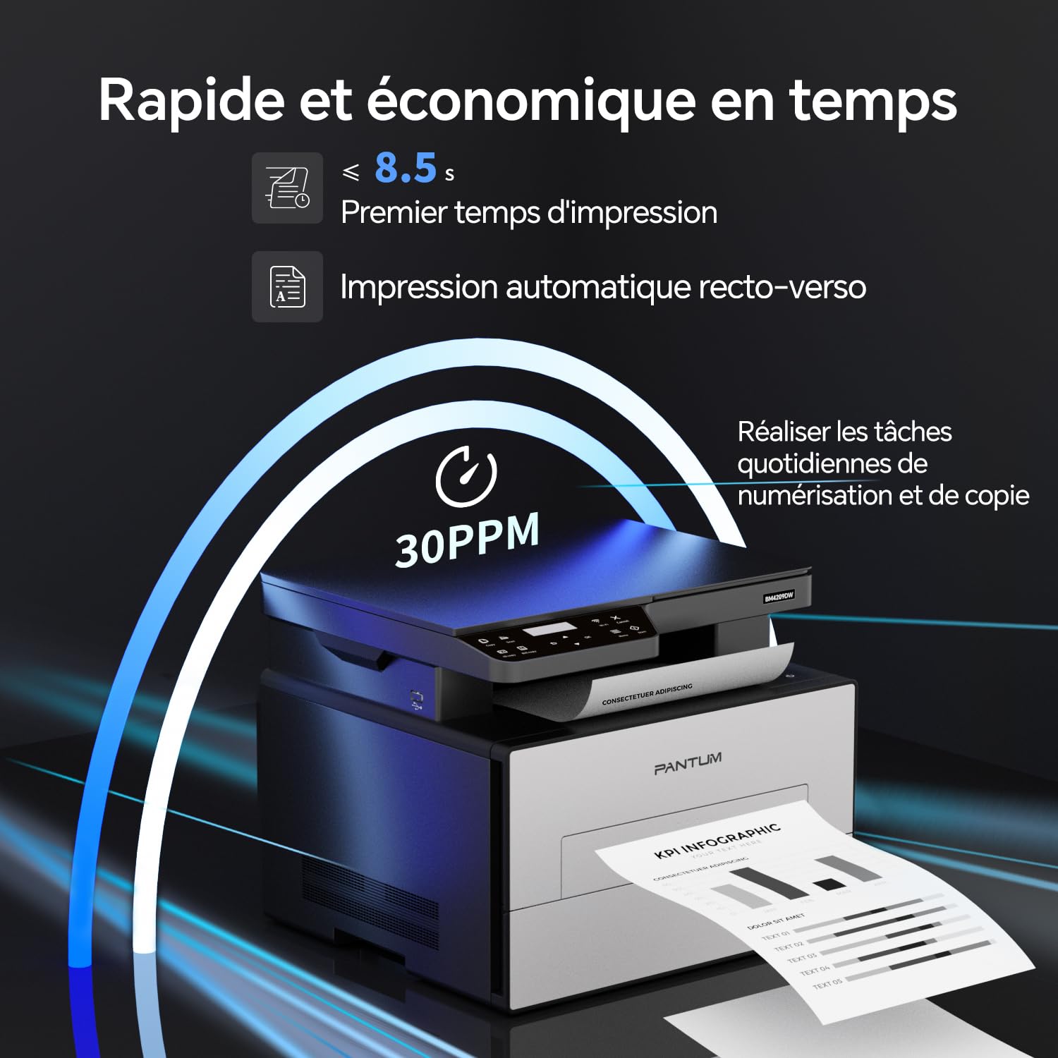 PANTUM BM4209DW Imprimante Laser Multifonction Noir et Blanc Recto-Verso Automatique USB Wi-Fi Airprint Mopria