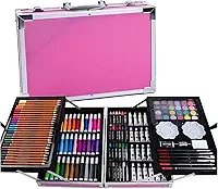 FINYQBET Kit de Desenho Profissional 145 Peças - Maleta Rosa em Alumínio, Kit de Aquarela Completo para Crianças, Iniciantes e Artistas - Presente Criativo para Escola, Casa e Viagens (Rosa)