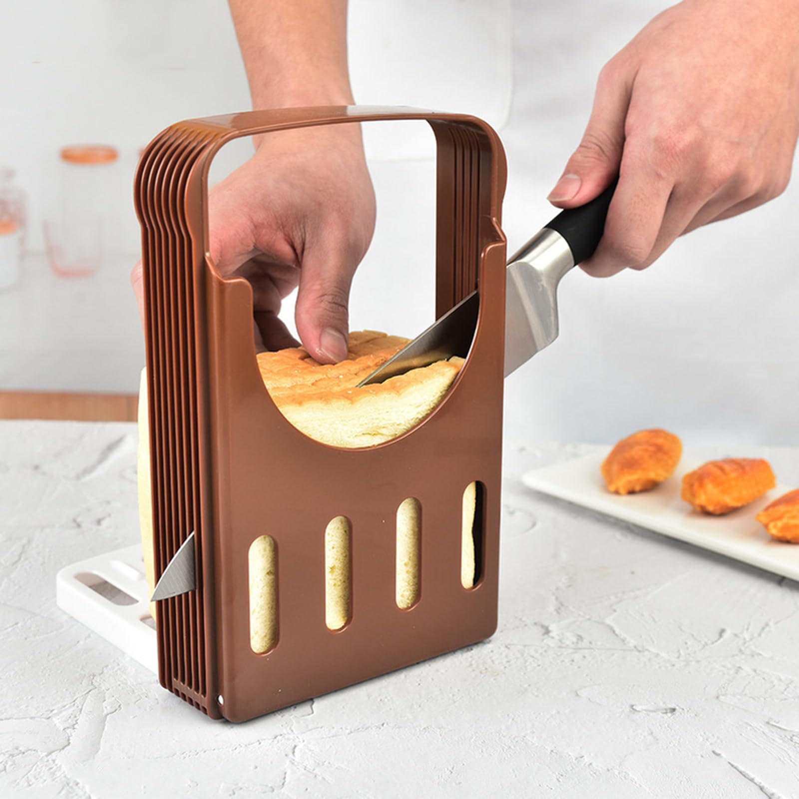 Trancheuse à Pain Réglable Avec 3 épaisseurs Et Plateau Ramasse-miettes - Compacte, Pliable, Pour Pain, Bagels, Gâteaux - 12