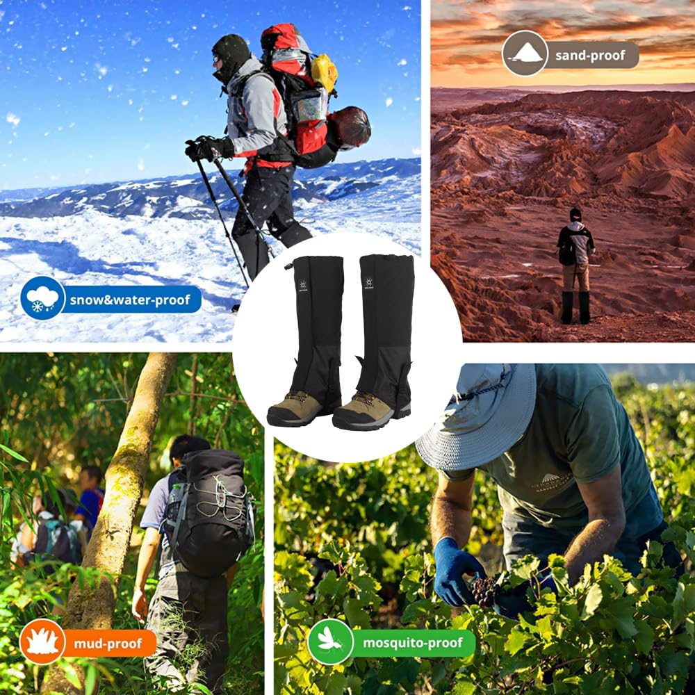 Ghette Impermeabili Trekking, 2 Pezzi Regolabili Traspiranti Ghette da Esterno per Unisex, per la Protezione delle Gambe per Escursionismo, Alpinismo, Sci