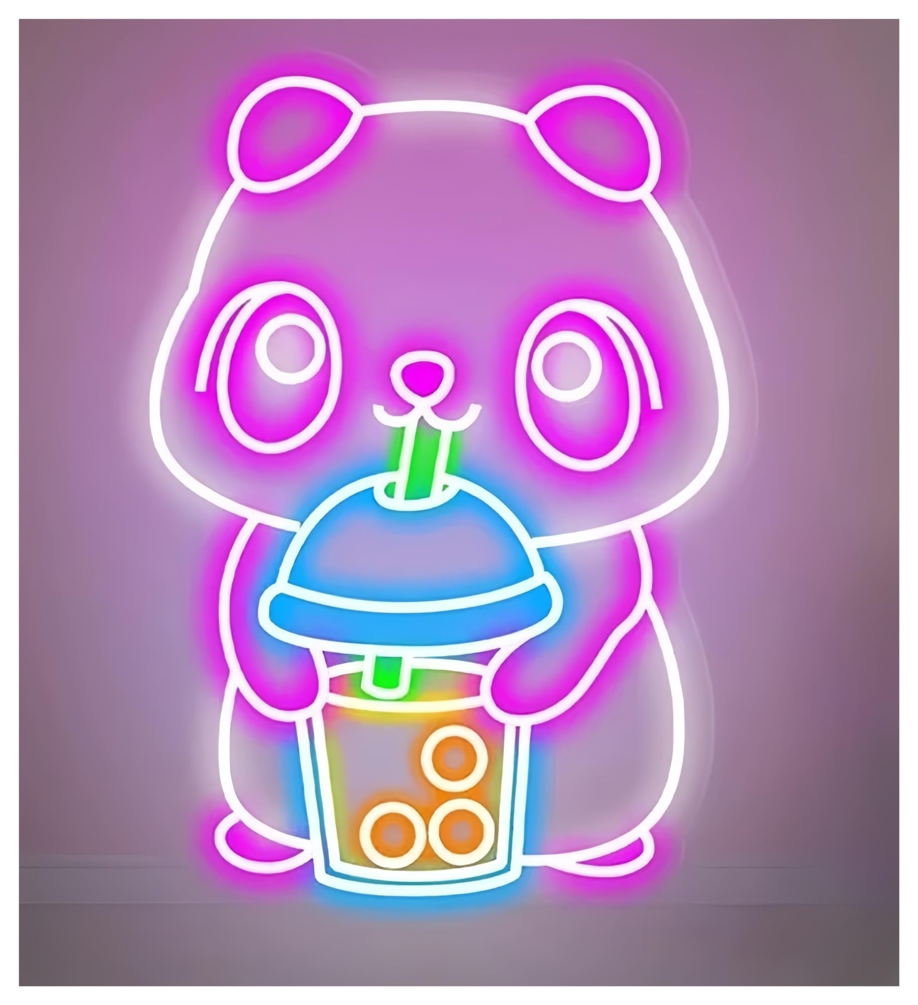 SHOUXI Sign Lamp Cute Bear Drink Bubble Tea Neon Signs for Coffee Shop Decoration Wall Decor 60cm(F)