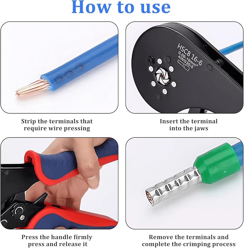 ZONJIE Krimpelő Fogó 0,08-16 mm² Vezetékvég Érvéghüvelyekhez, Ergonomikus Fogantyú, Ipari és Barkács Használatra, 30-5AWG Méretekhez