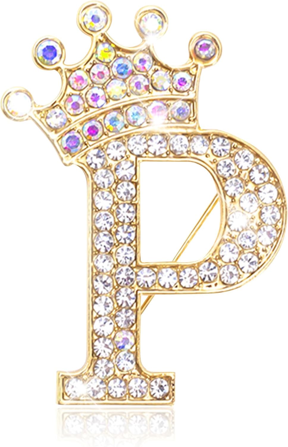 Initial Letter Brooch Pin for Women Crown Rhinestone Alphabet Brooch