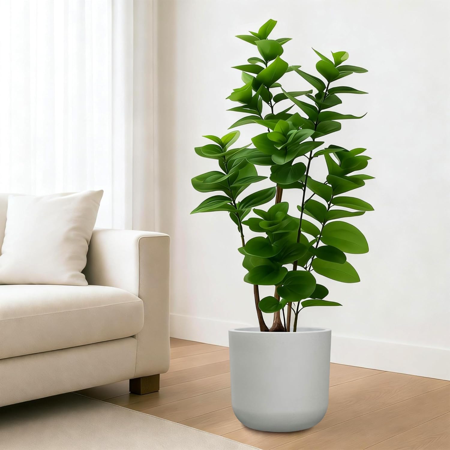 11 Inch White Planter, Large Plastic Plant Pots with Drainage Holes and Rubber Plug, UV Resistant Indoor Outdoor Flower Pot, Modern Decorative Cylinder for Home & Office, Chalk White