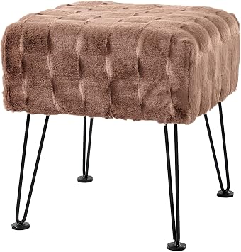 Home Soft Things Brick Pattern Faux Fur Stool Ottoman Taupe 17"17"17"