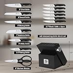imarku Ensemble de Couteaux de Cuisine, 14 Pièces avec Bloc et Aiguisoir Intégré, Couteaux en Acier Inoxydable Japonais à Haute Carbone, Poignées Ergonomiques Antidérapantes, Noir