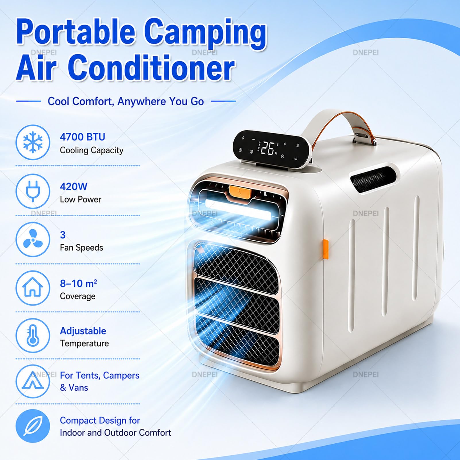 Aire Acondicionado Camping,Aire Acondicionado portátil sin Tubo Exterior Heatingandcooling | Unidad de aire acondicionado 3 en 1 de 4700 BTU para tiendas de campaña, autocaravanas y furgonetas camper