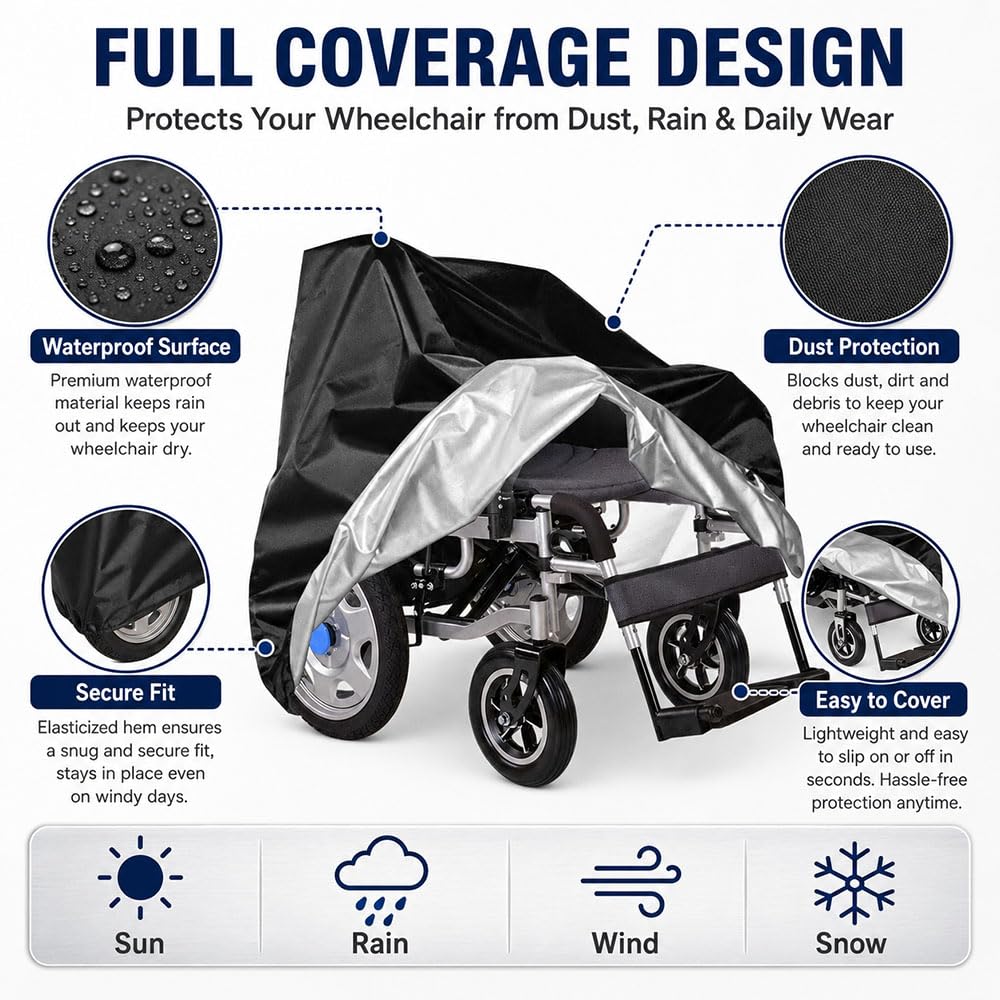 Funda Silla de Ruedas para Culver Mobility Hermes Eléctrica, Cubierta Impermeable Exterior, Protección contra Lluvia Polvo y Rayos UV